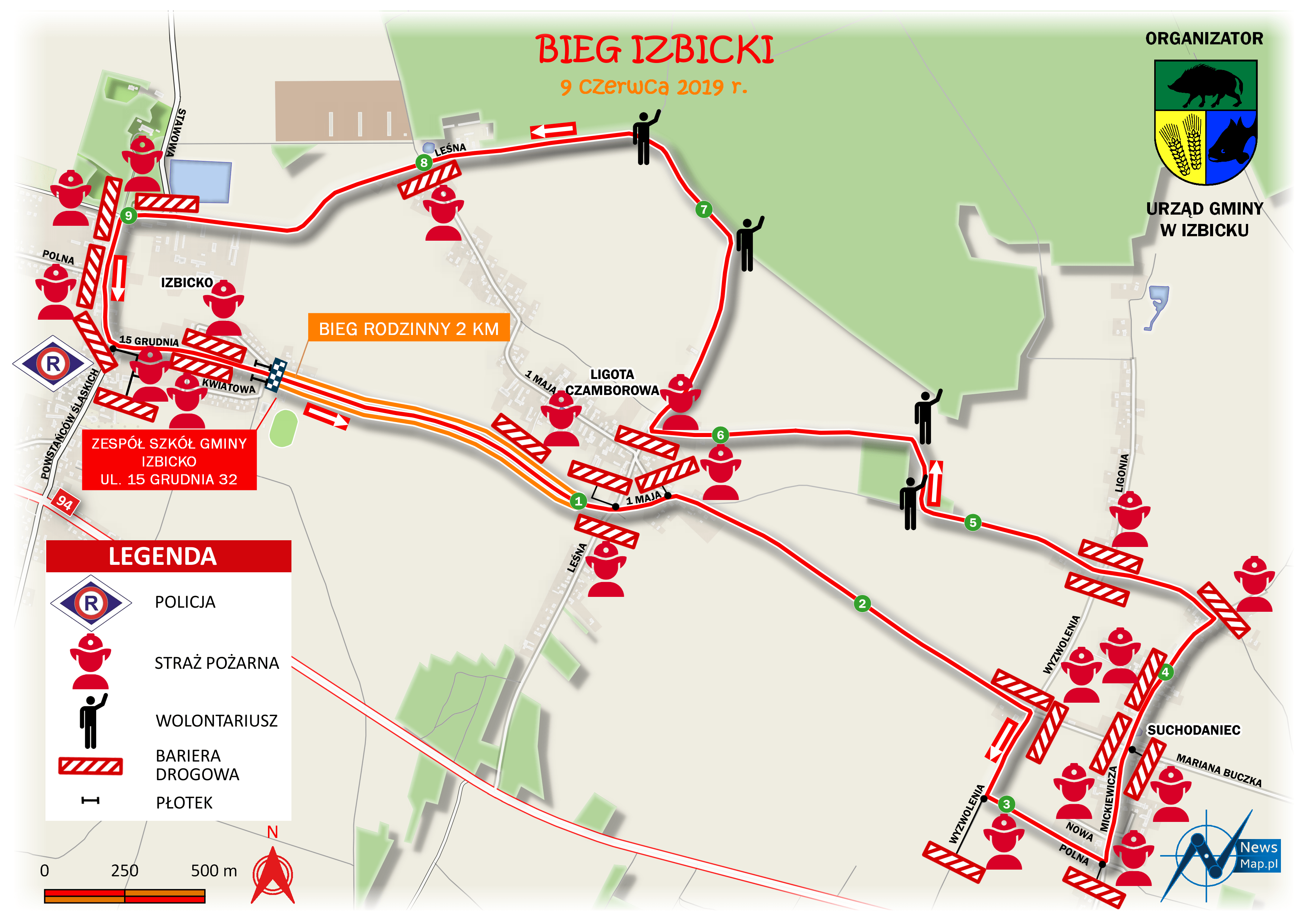 Bieg Izbicki - mapa statyczna z oznaczeniem punktów v2