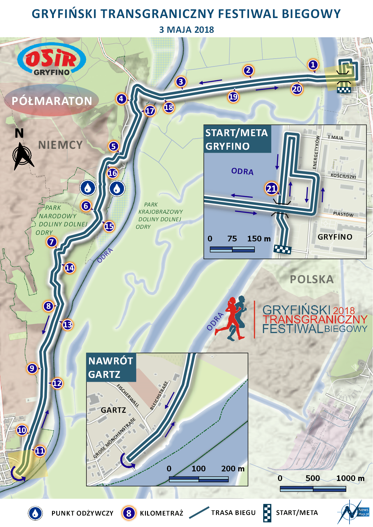 Bieg Transgraniczny 21 km - mapa statyczna