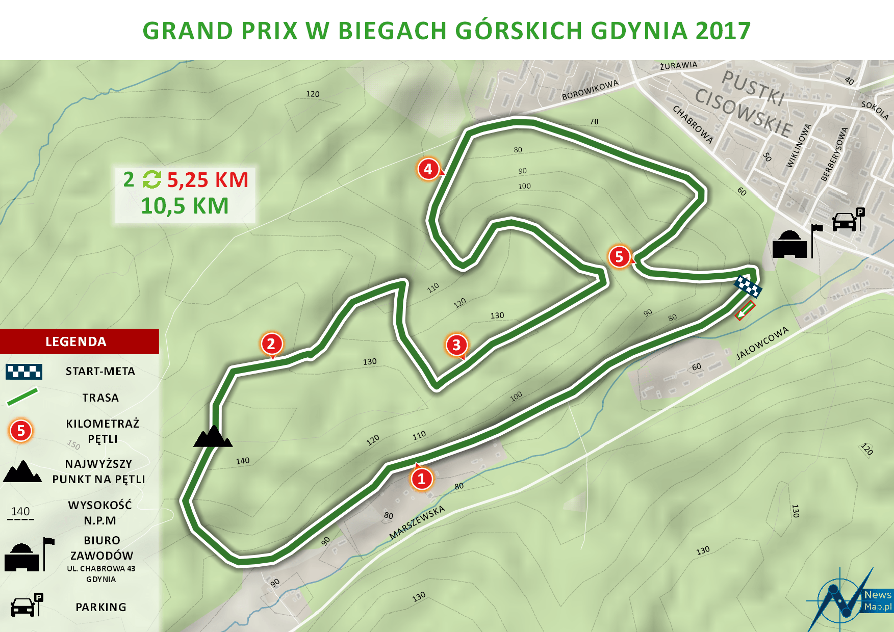 GP w Biegach Górskich Gdynia 2017 - mapa on-line cieniowanie