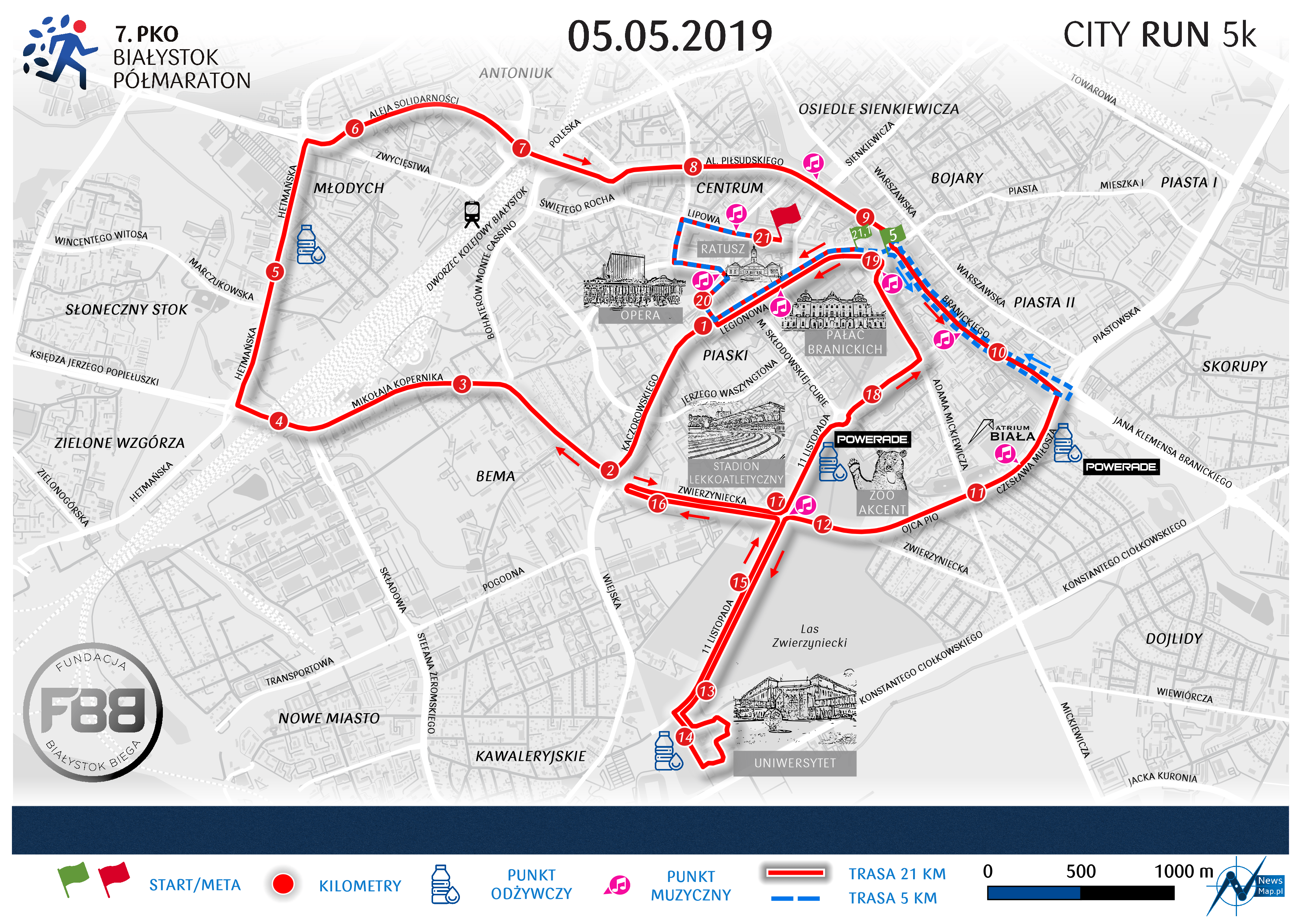 Mapa statyczna 7. PKO Półmaraton Białystok - 21 km + 5 km