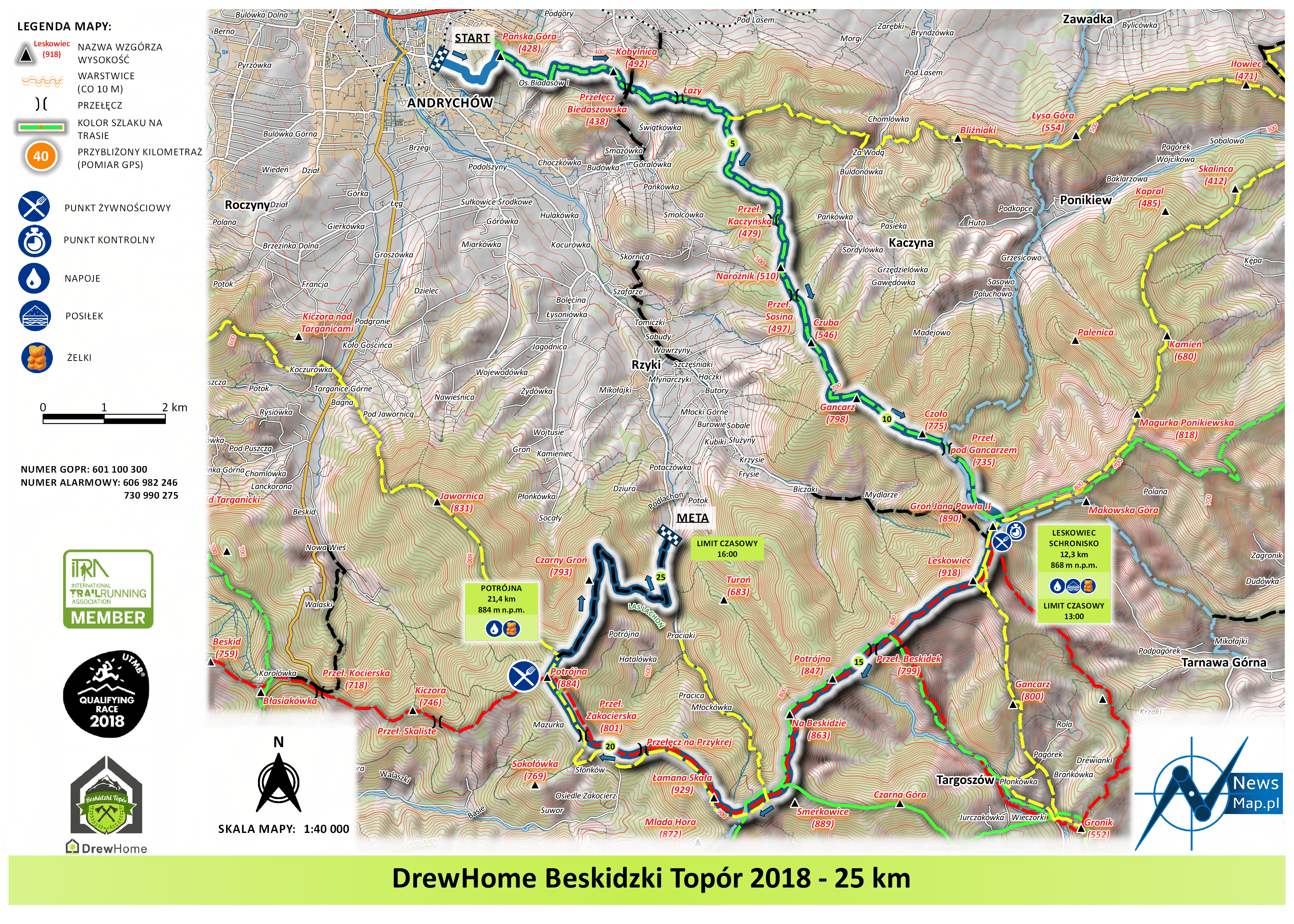 Mapa statyczna Beskidzki Topór 2018 - 25 km (druk)