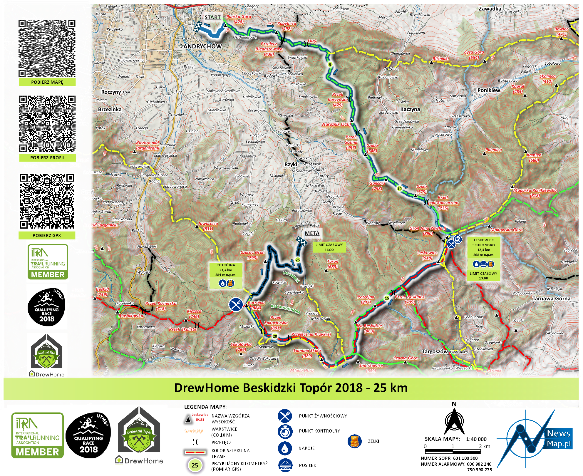 Mapa statyczna Beskidzki Topór 2018 - 25 km (on-line)