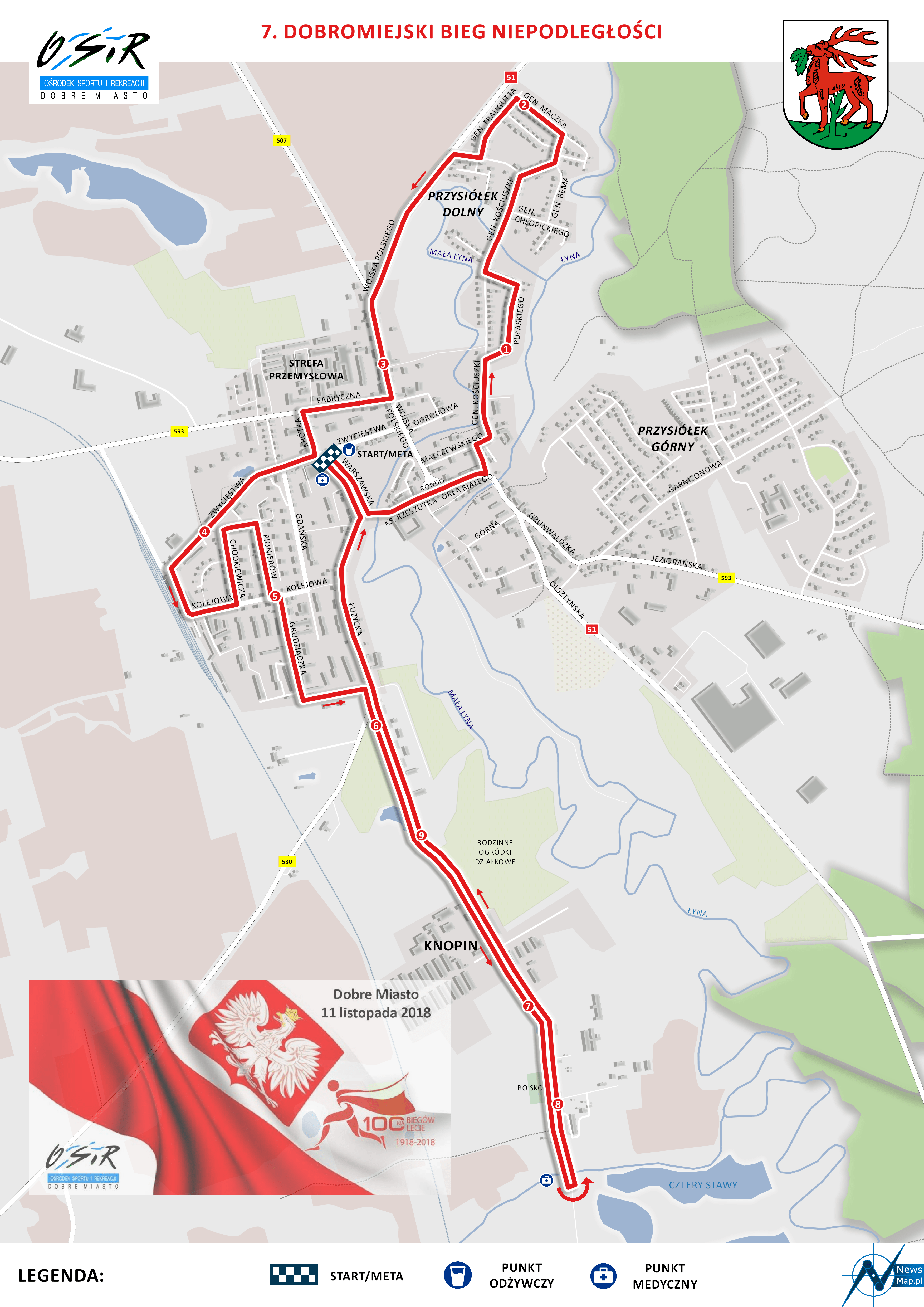 Mapa statyczna Bieg Stulecia w Dobrym Mieście (on-line)