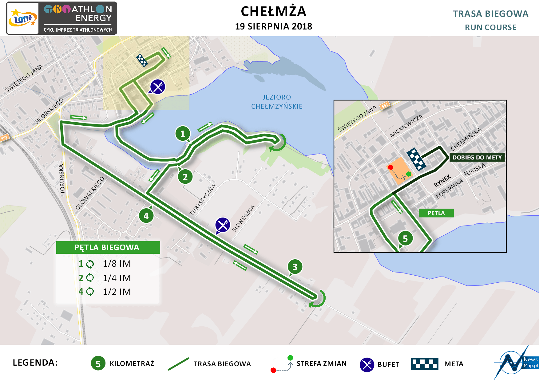Mapa statyczna Chełmża Energy Triathlon 2018 - bieg