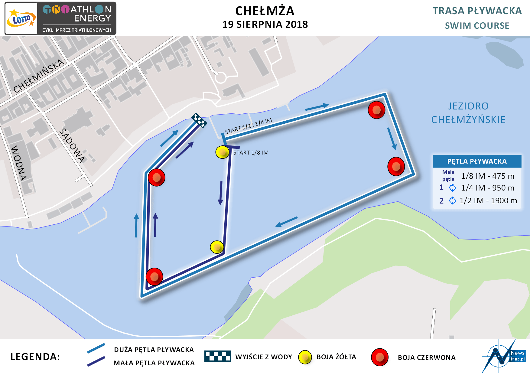 Mapa statyczna Chełmża Energy Triathlon 2018 - pływanie