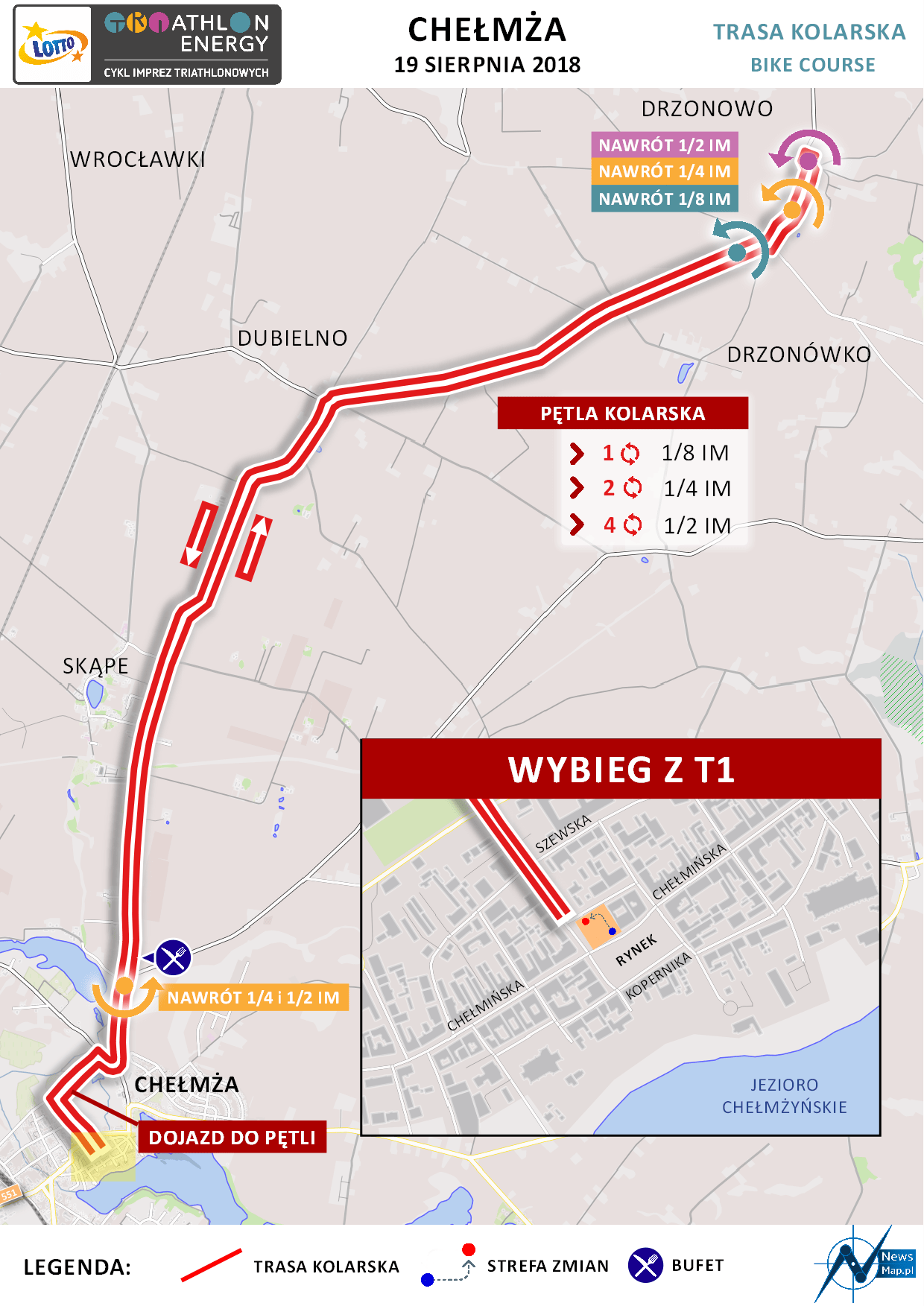 Mapa statyczna Chełmża Energy Triathlon 2018 - rower