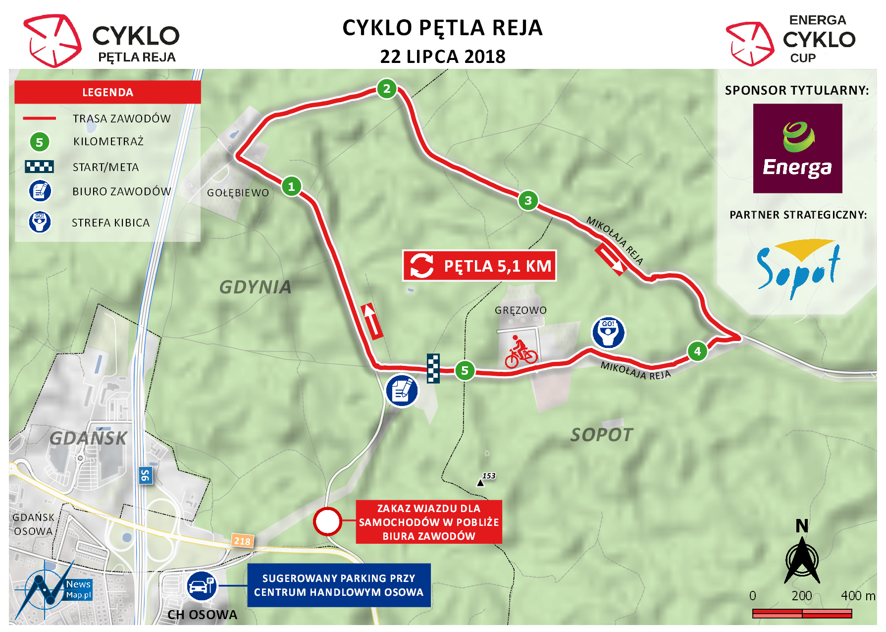 Mapa statyczna Cyklo Pętla Reja 2018 (on-line)