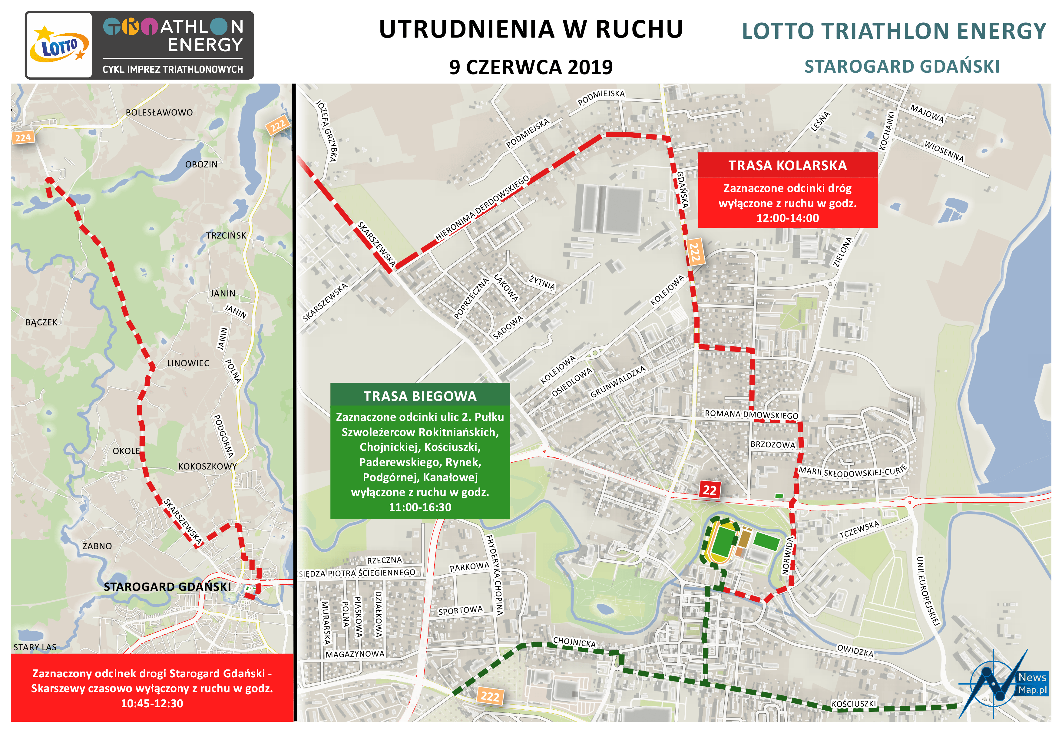 Mapa statyczna Starogard 2019 - utrudnienia