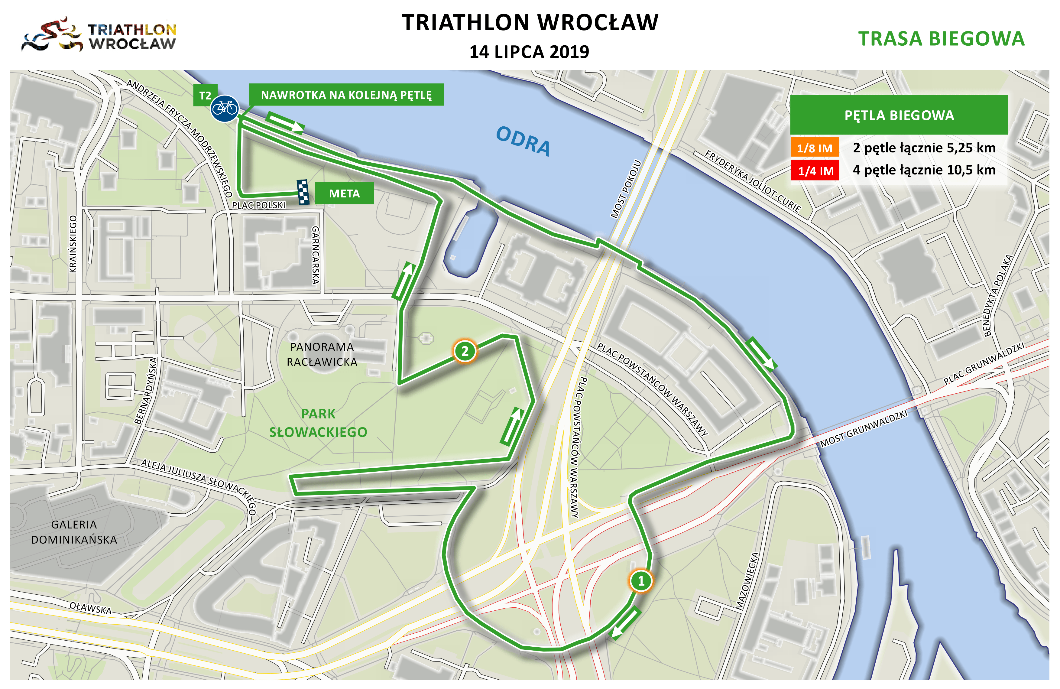 Mapa statyczna Triathlon Wrocław 2019 - bieg