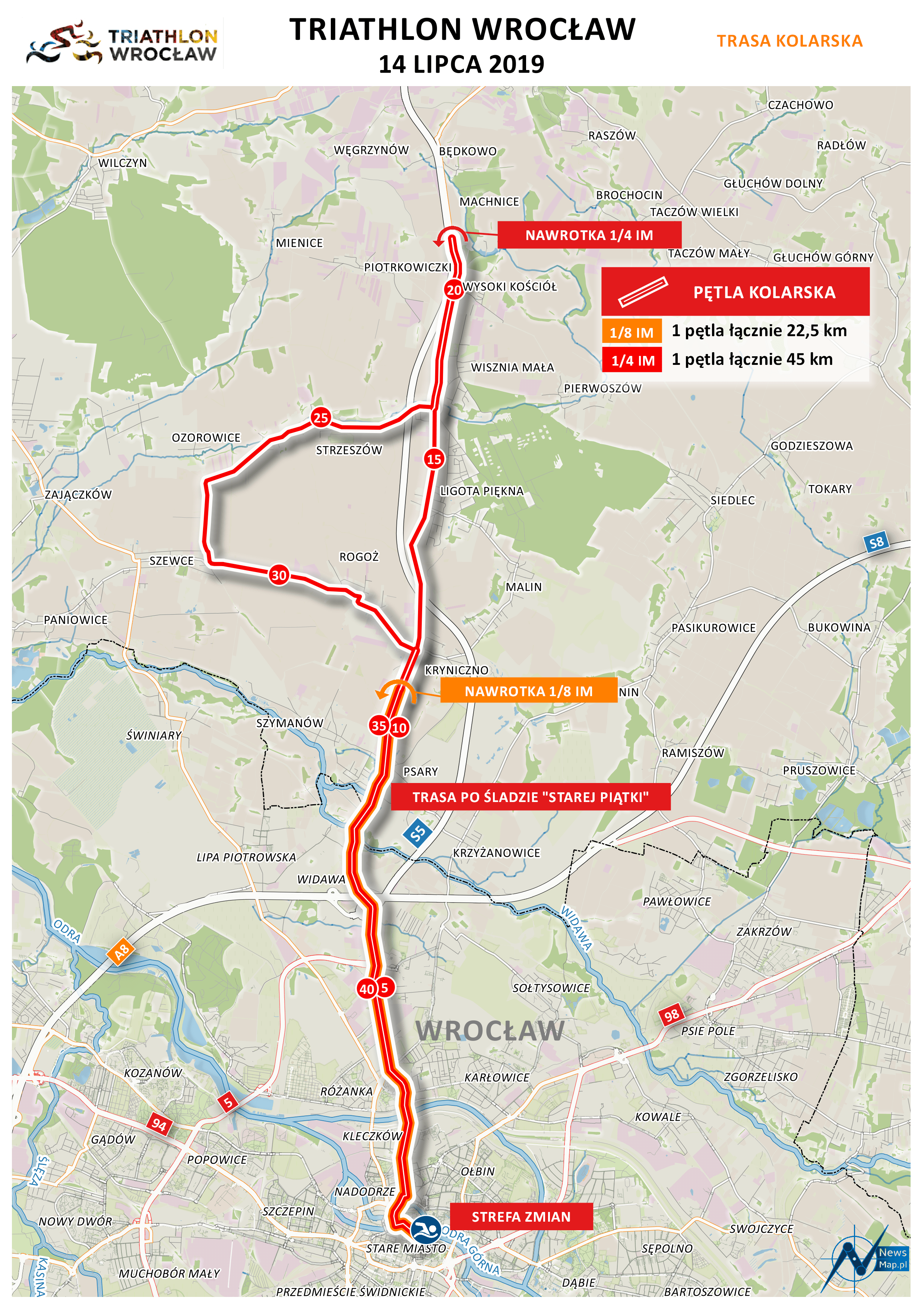 Mapa statyczna Triathlon Wrocław 2019 - rower