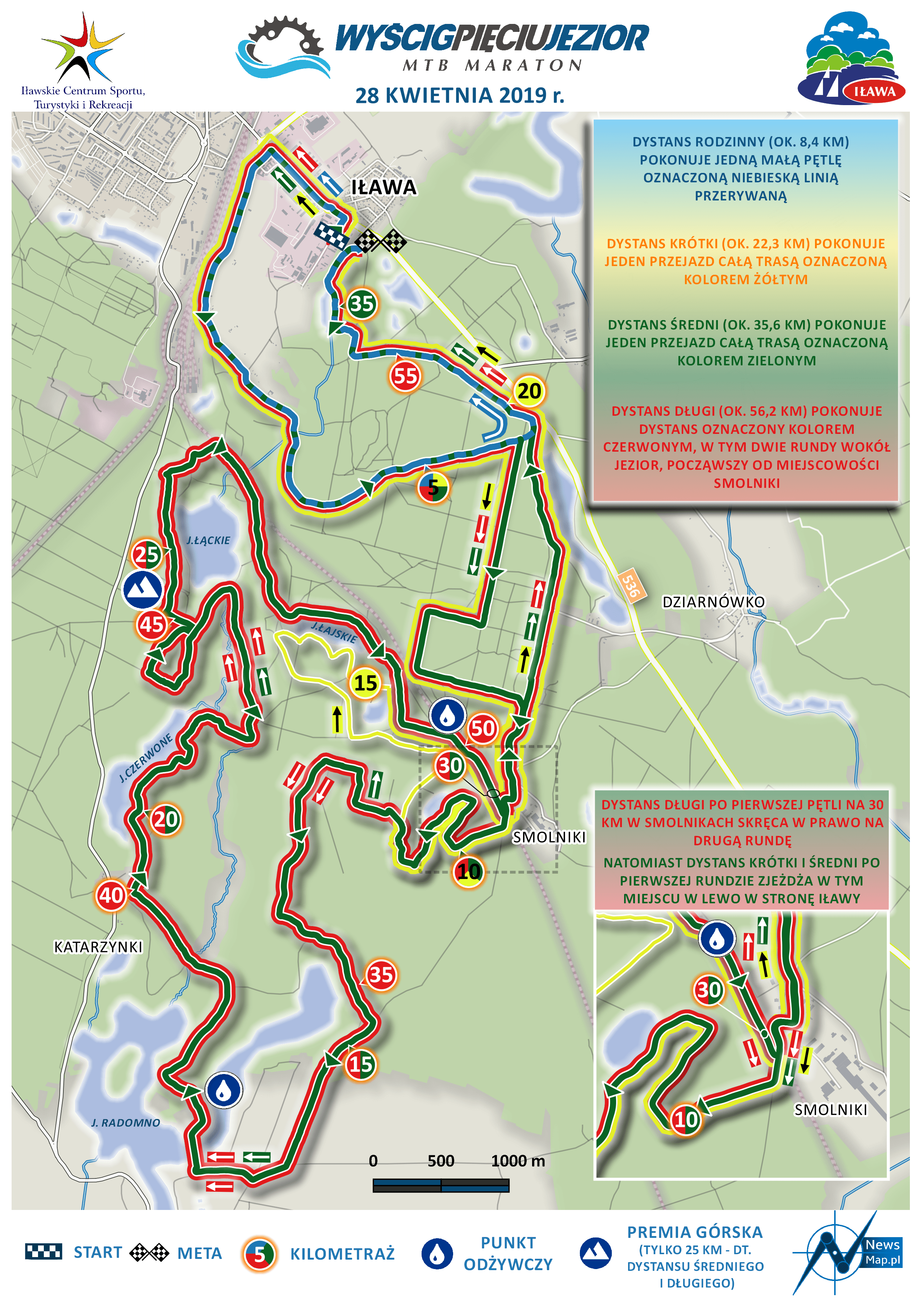 Mapa statyczna Wyścigu Pięciu Jezior MTB 2019 (on-line)