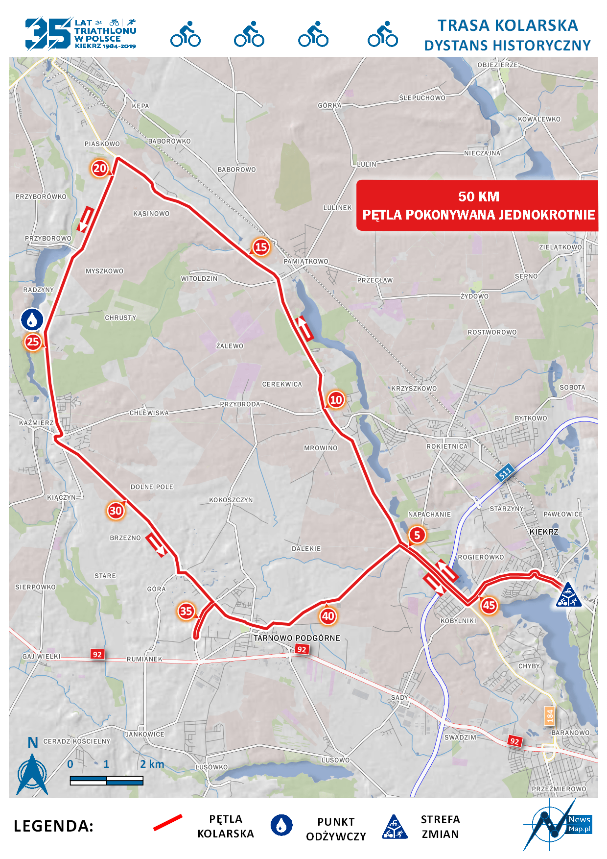 Mapa statyczna - rower dystans historyczny