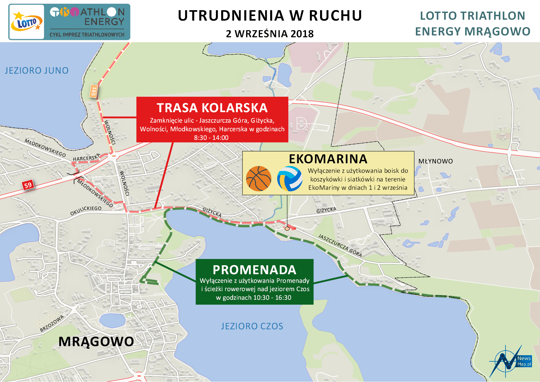 Mapa statyczna utrudnień Mrągowo 2018 (on-line)