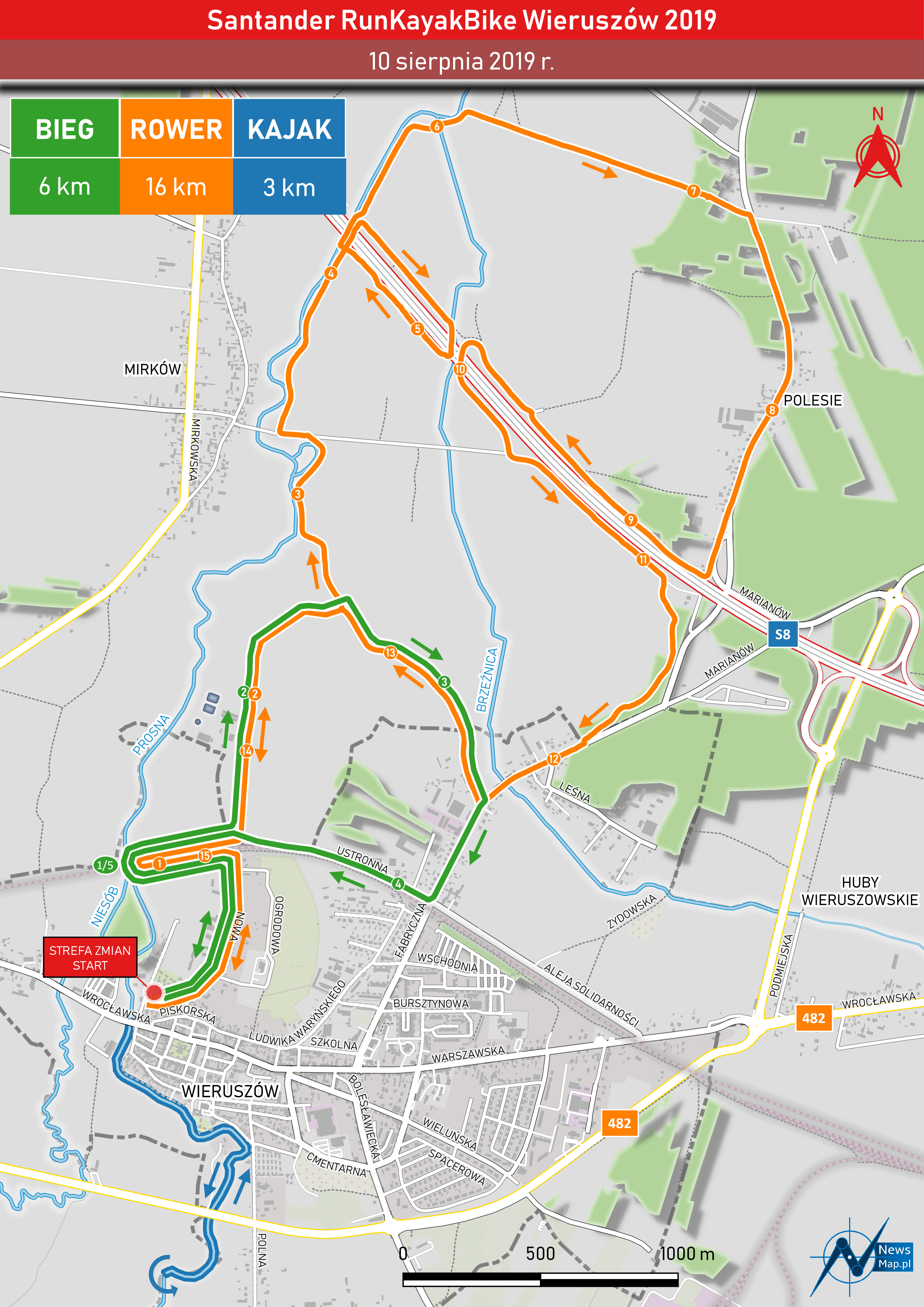 Santander RunKayakBike Wieruszów 2019 - mapa statyczna (on-line)