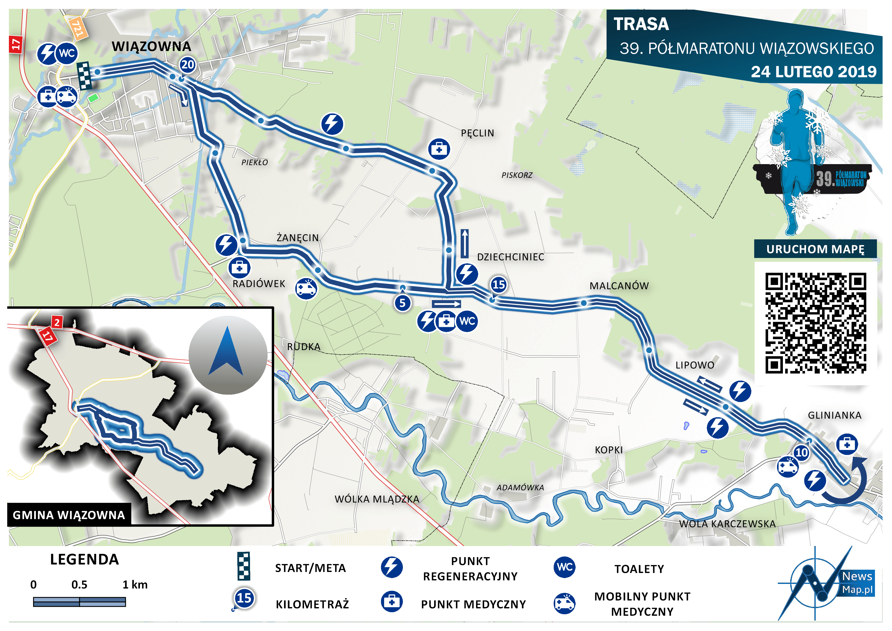 Trasa Półmaratonu Wiązowna 2019 (on-line)