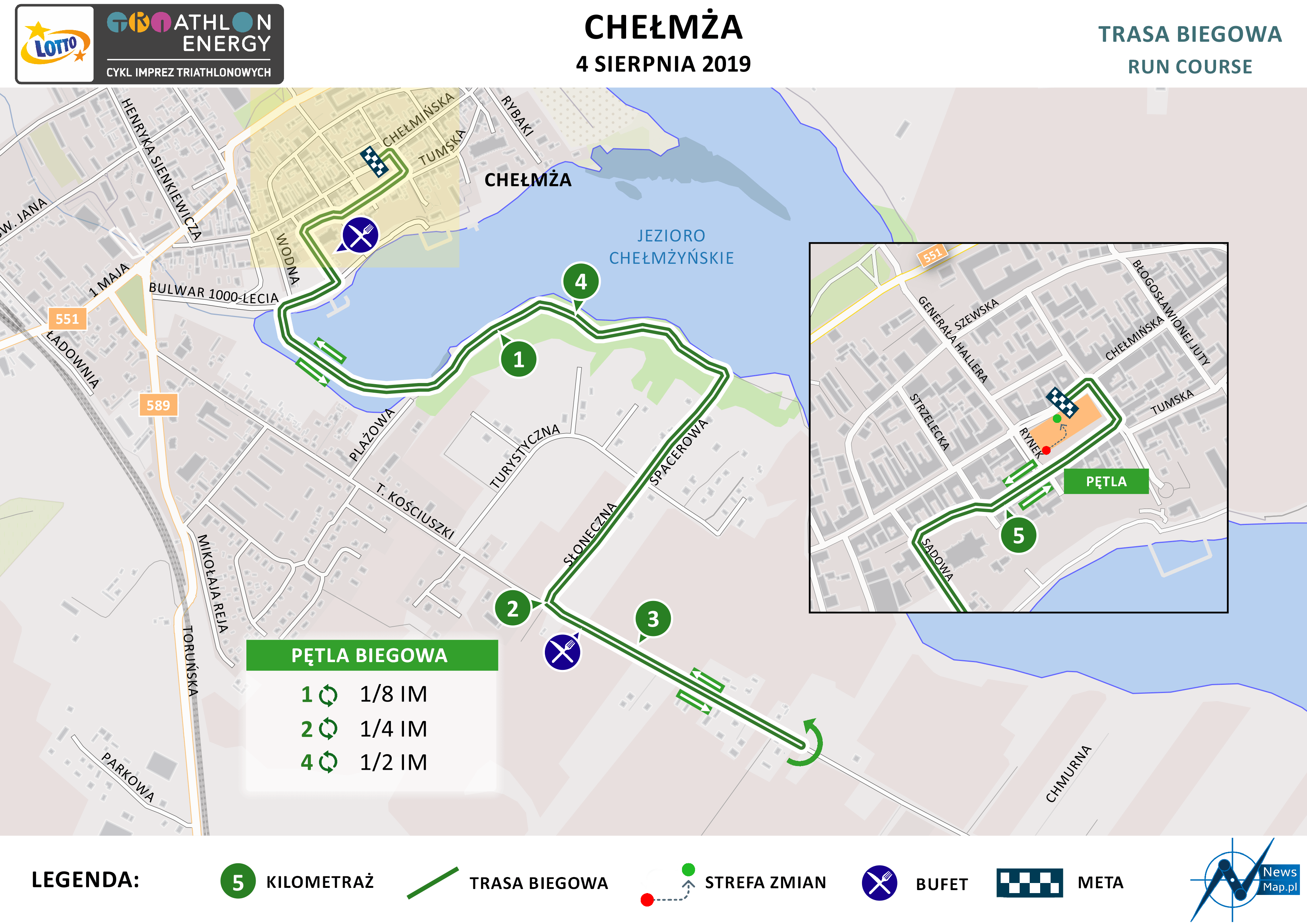 Mapa statyczna Chełmża Energy Triathlon 2019 - bieg