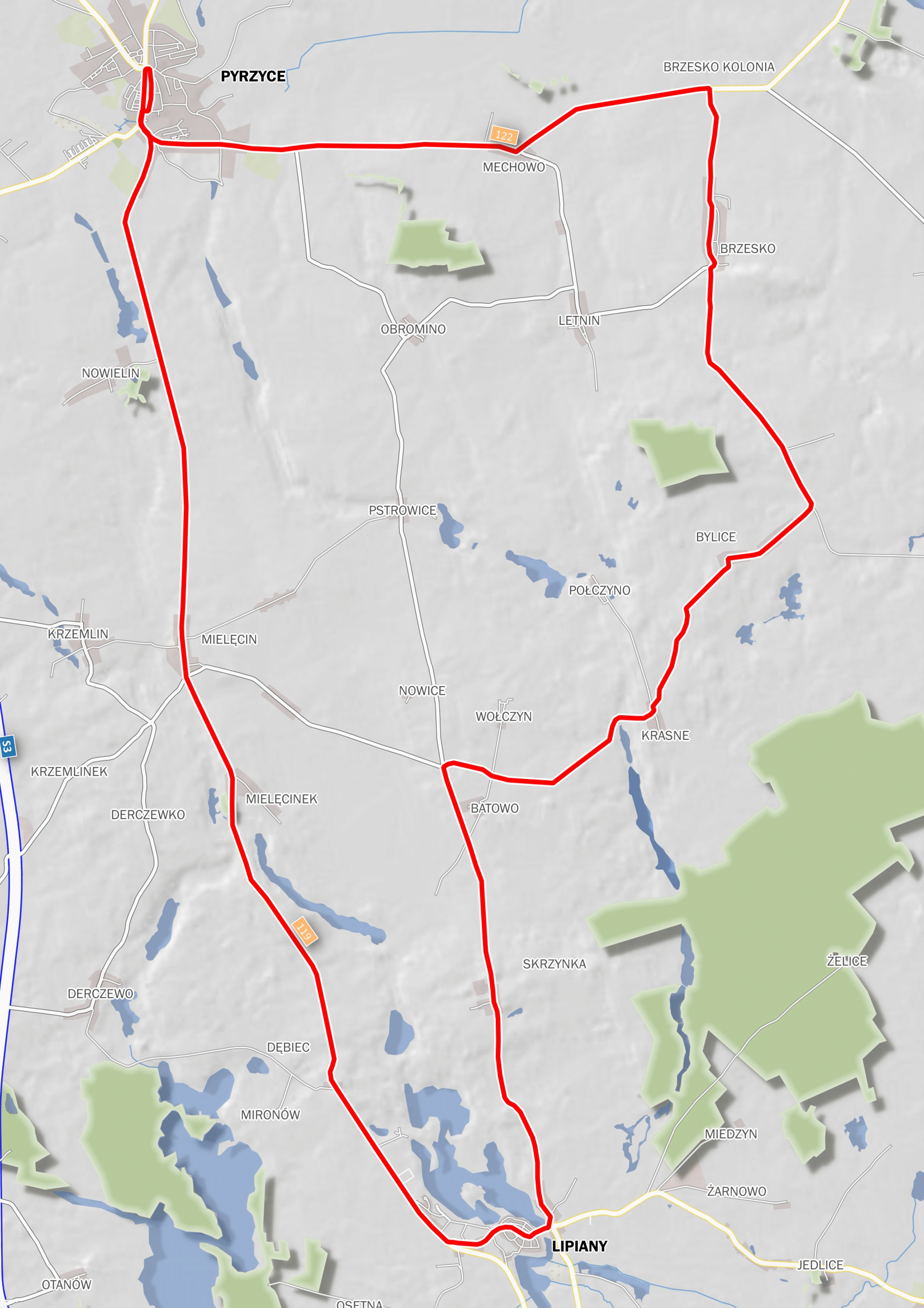Pyrzyckie Kolarskie Grand Prix - mapa pętli z trasą-1