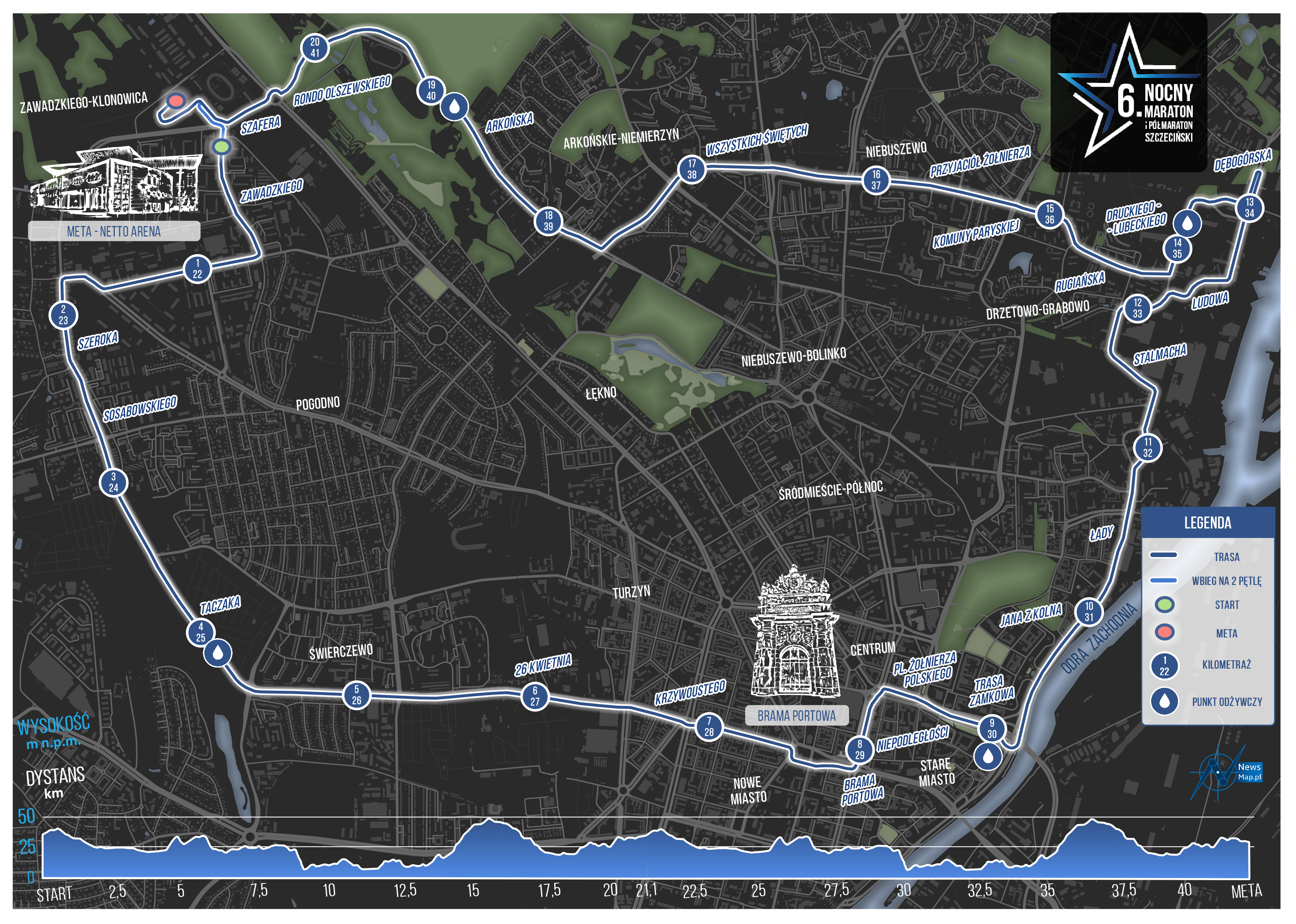6. Szczecin Maraton i Półmaraton - mapa trasy
