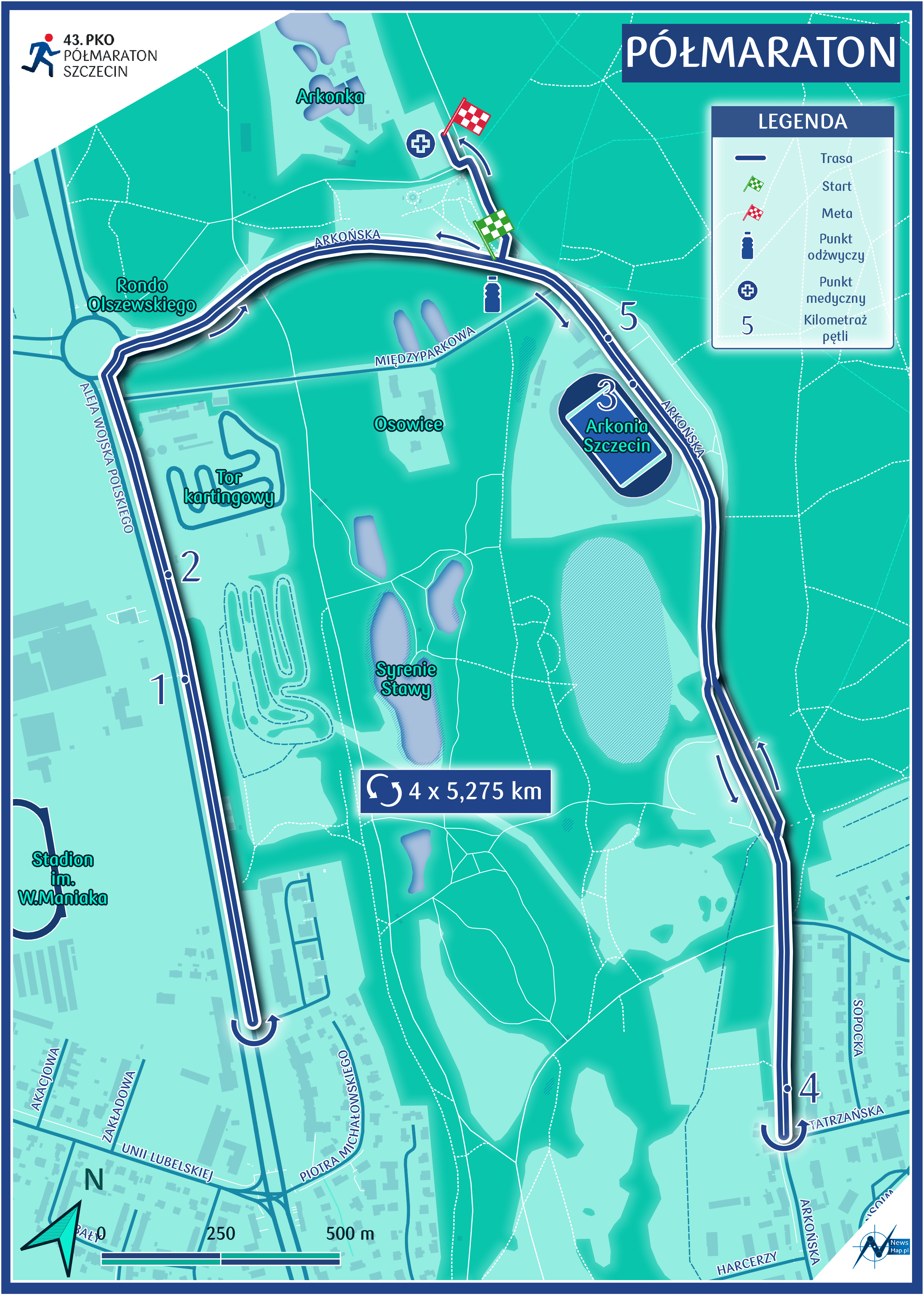 Mapa statyczna Półmaraton Szczecin 2022 - 21,1 km (on-line)