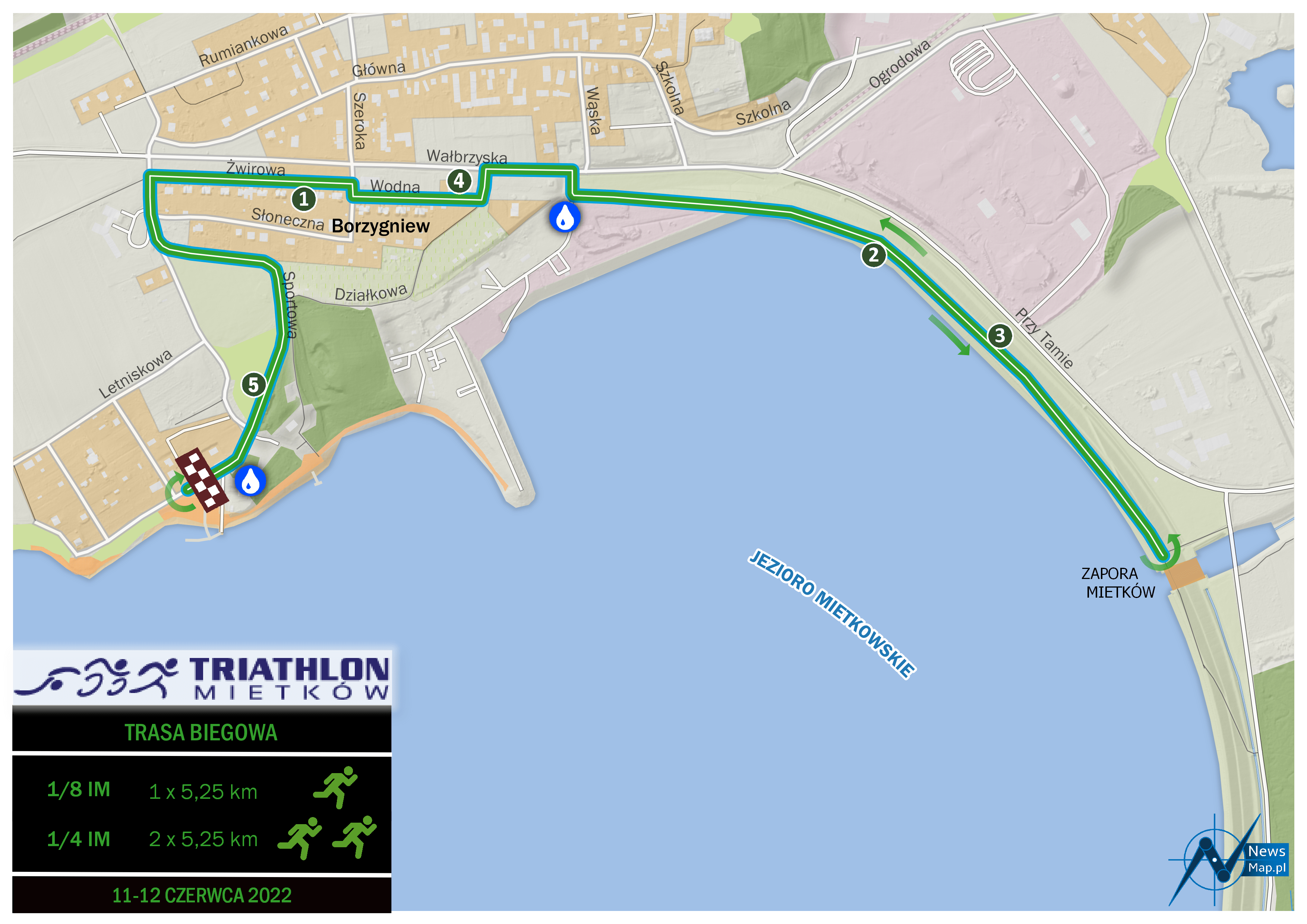 Mapa statyczna Triathlonu Mietków 2022 - bieg (on-line)