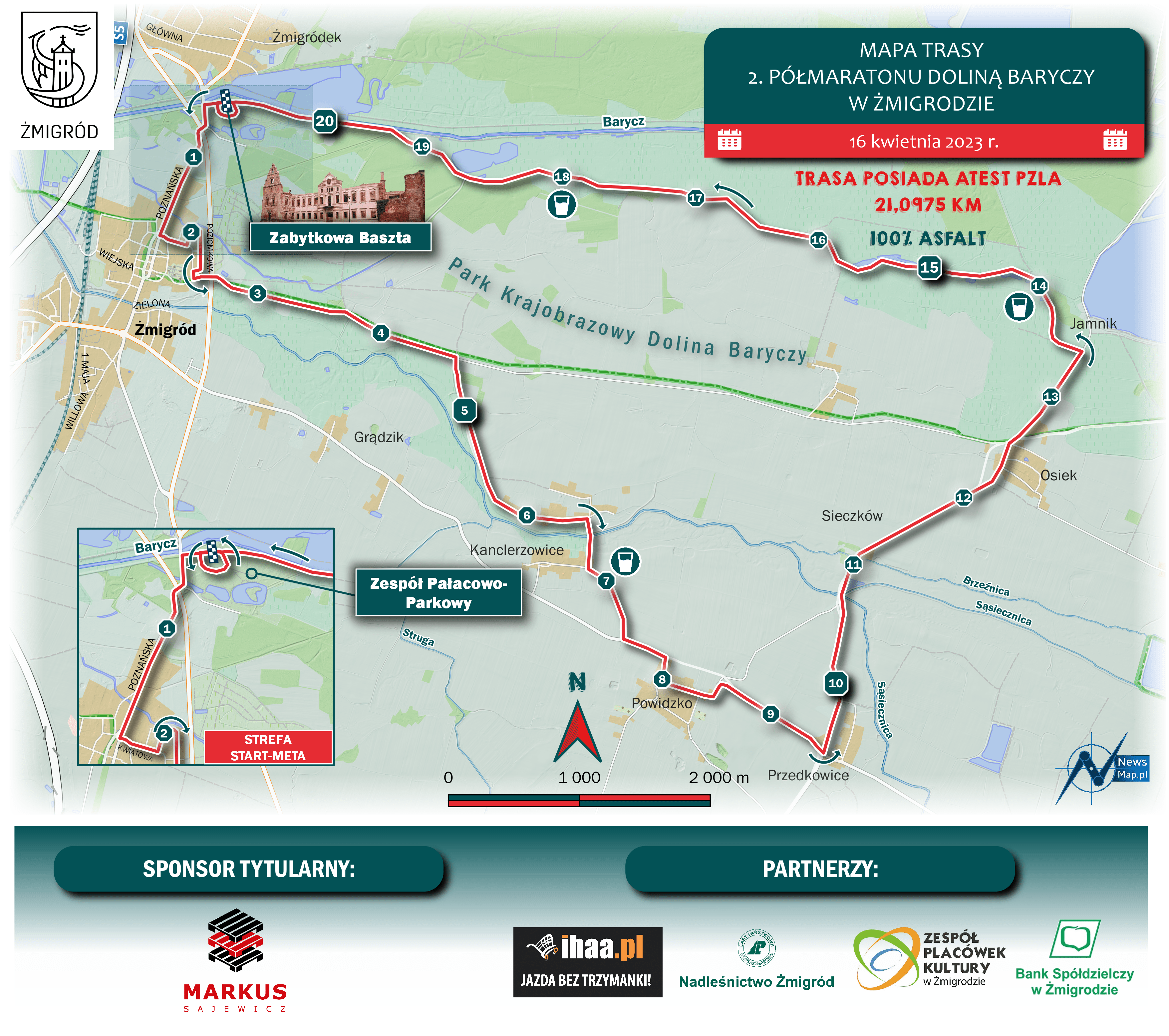 Mapa statyczna Połmaratonu Doliną Baryczy 2023 (on-line)