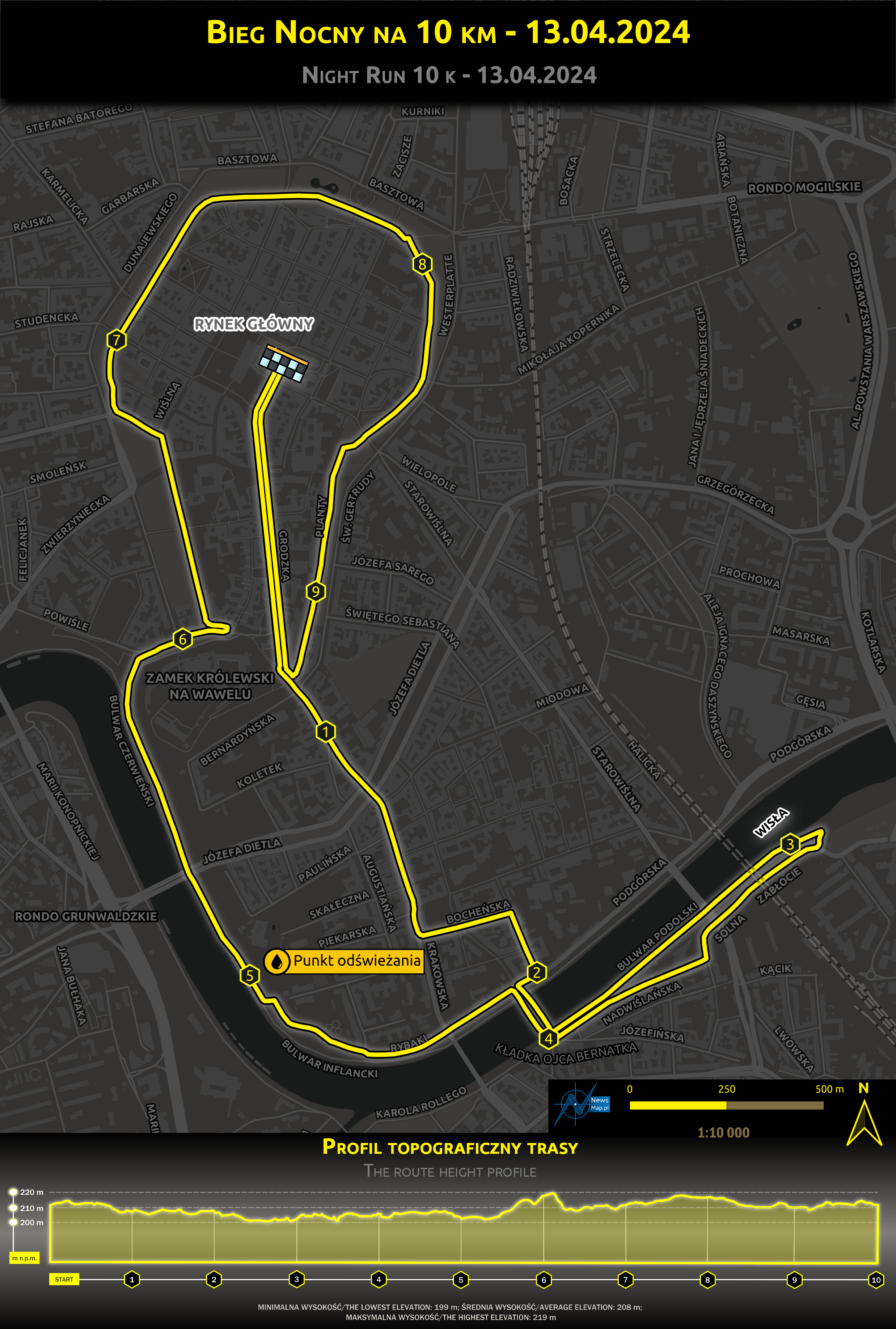 Mapa statyczna Biegu Nocnego + profil 2024