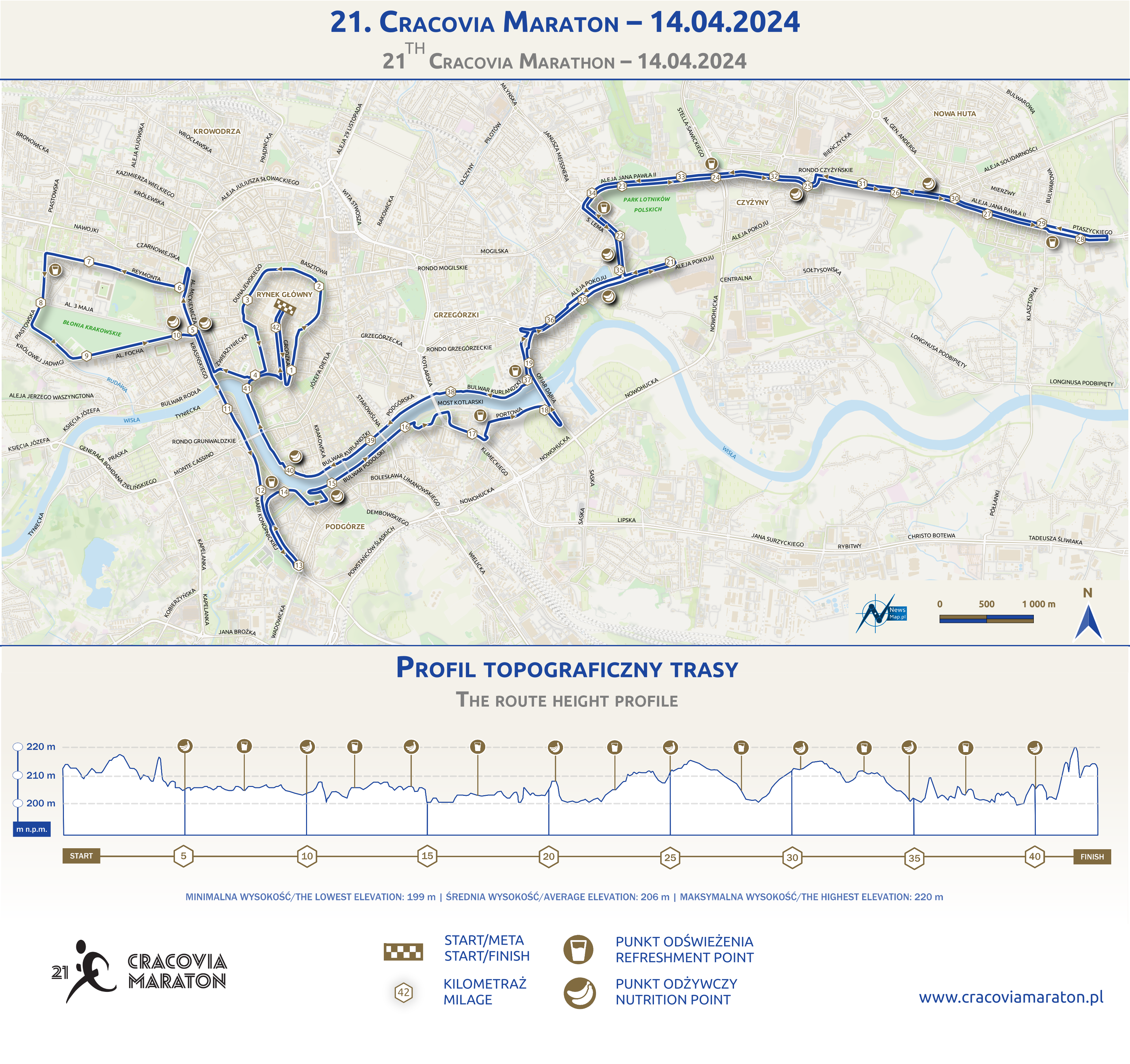 Mapa statyczna Cracovia Maraton 2024 + profil