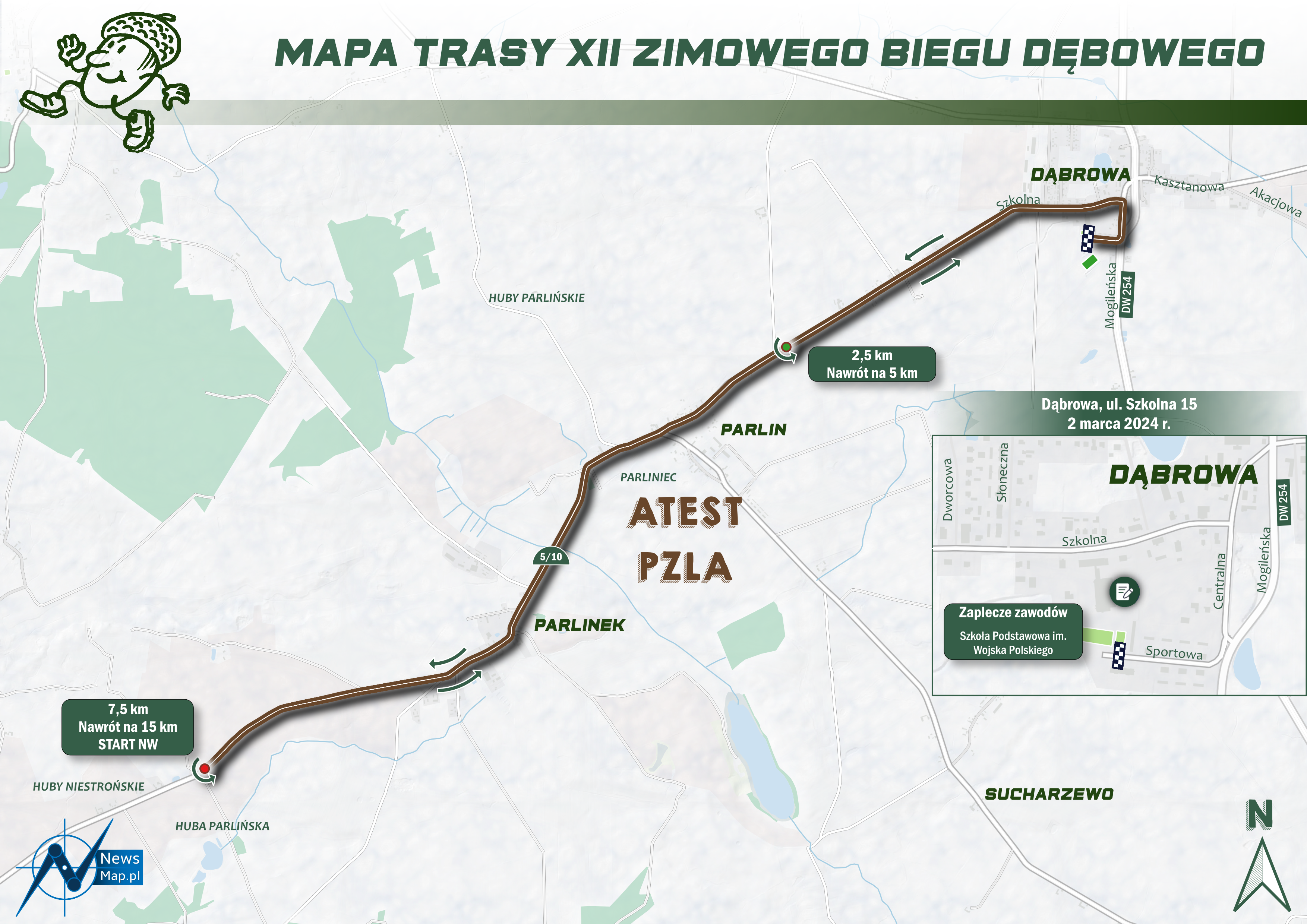 Mapa statyczna XII Zimowego Biegu Dębowego 2024