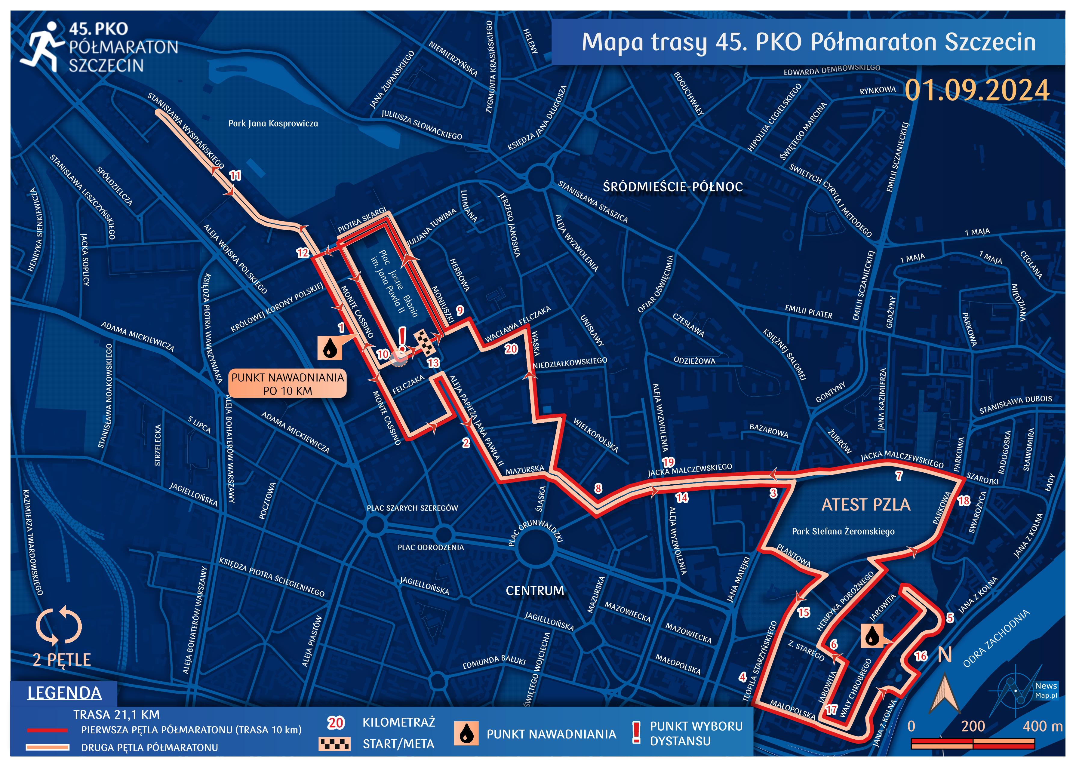 Mapa statyczna Szczecin Półmaraton 2024 (on-line)