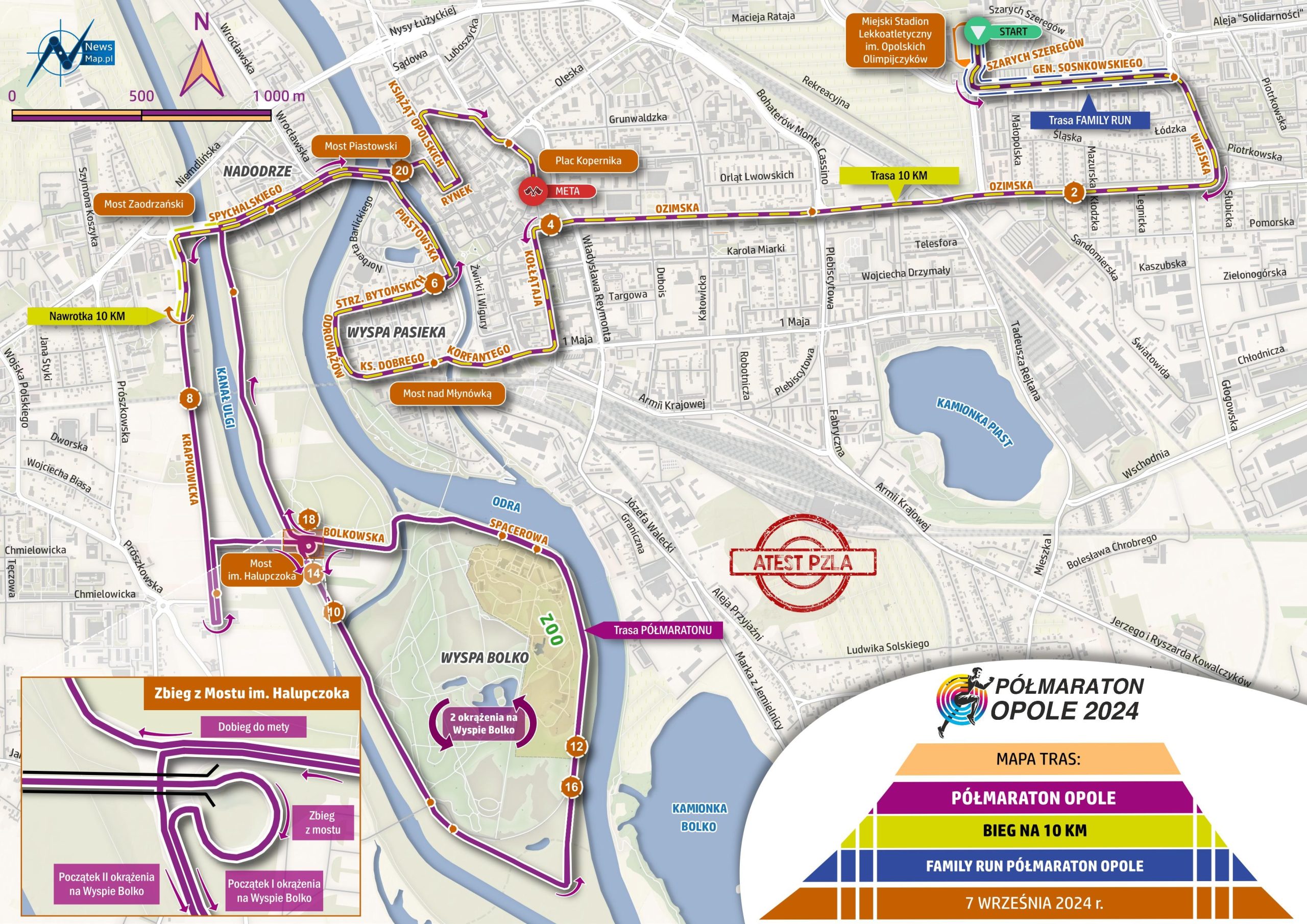 Mapa statyczna X Półmaratonu Opole 2024 (on-line)