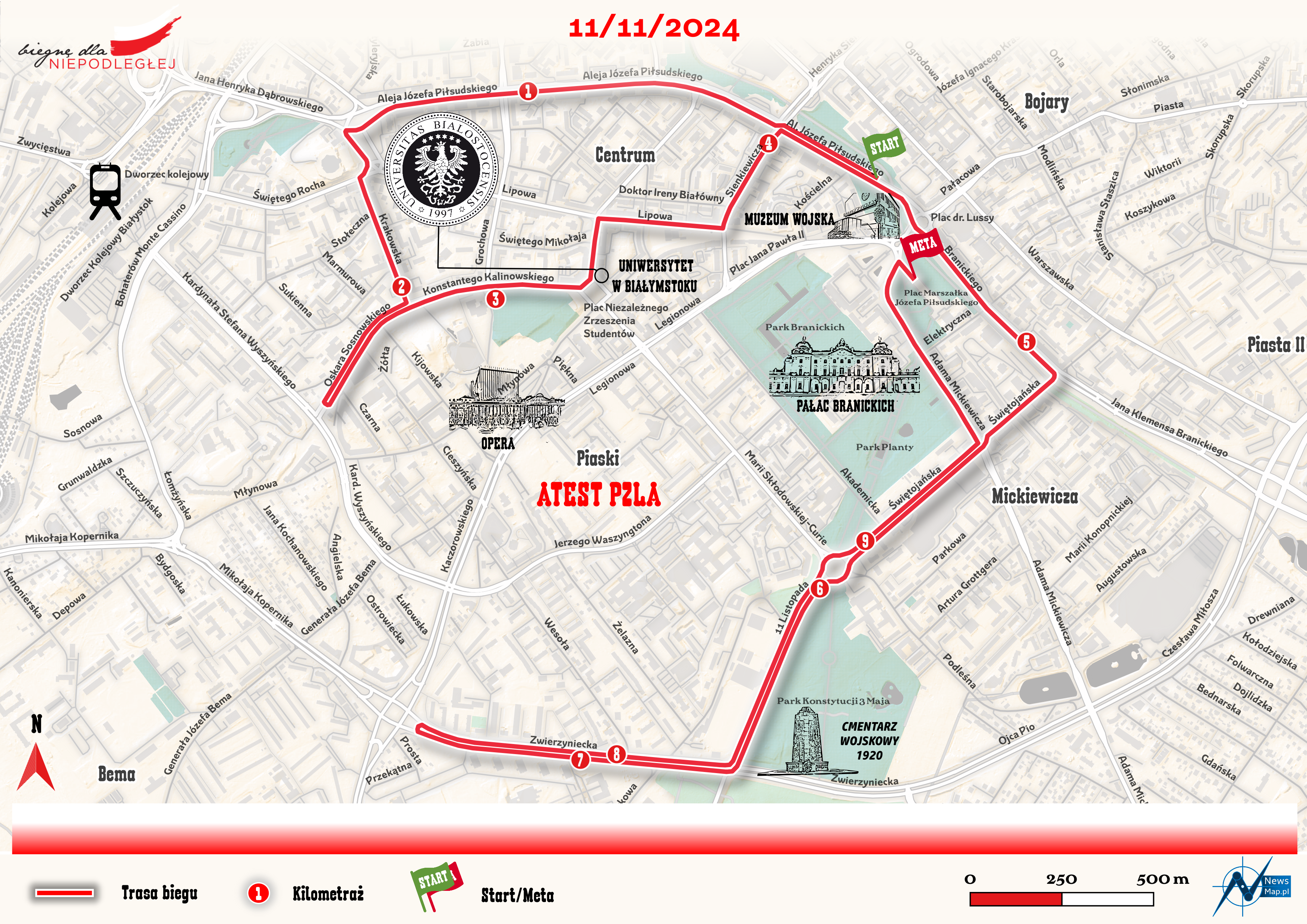 Mapa statyczna Biegnę dla Niepodległej - 10 km 2024