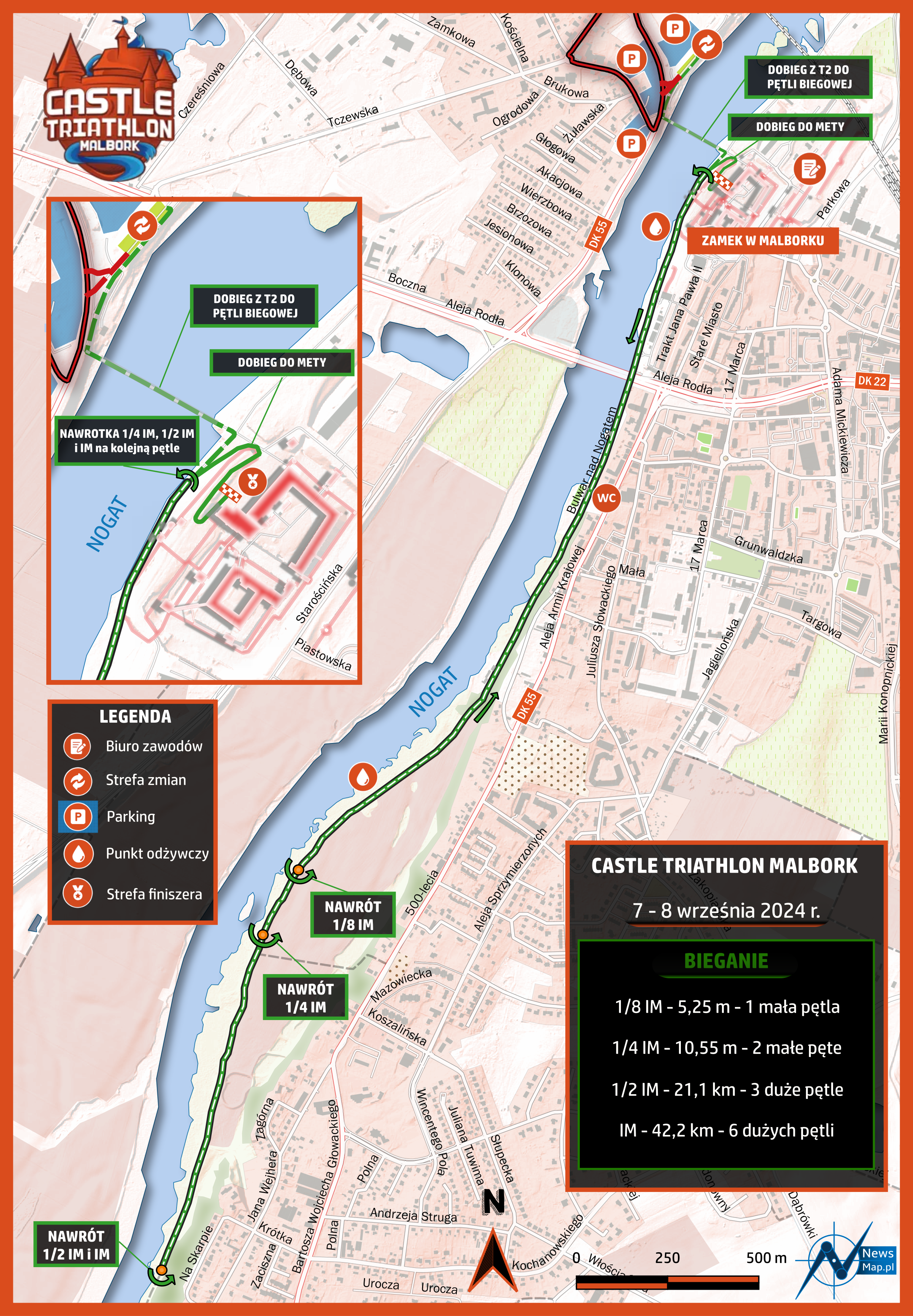 Mapa statyczna Castle Triathlon Malbork 2024 - bieganie (on-line)