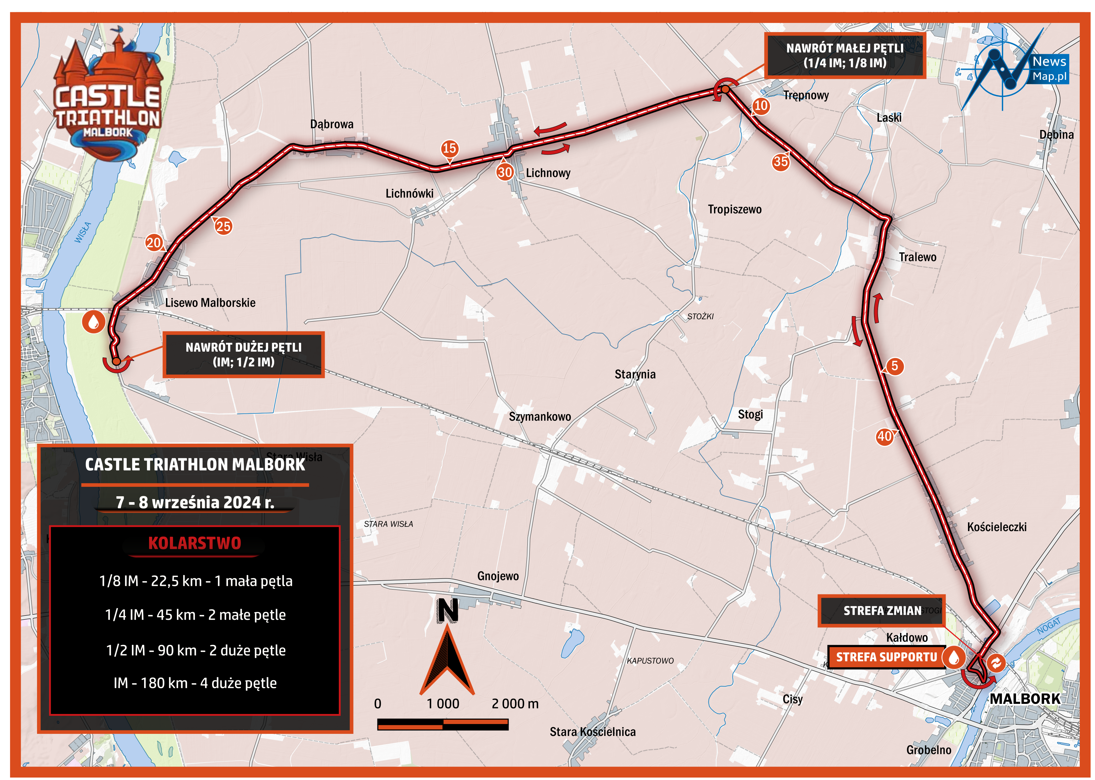 Mapa statyczna Castle Triathlon Malbork 2024 - kolarstwo (on-line)