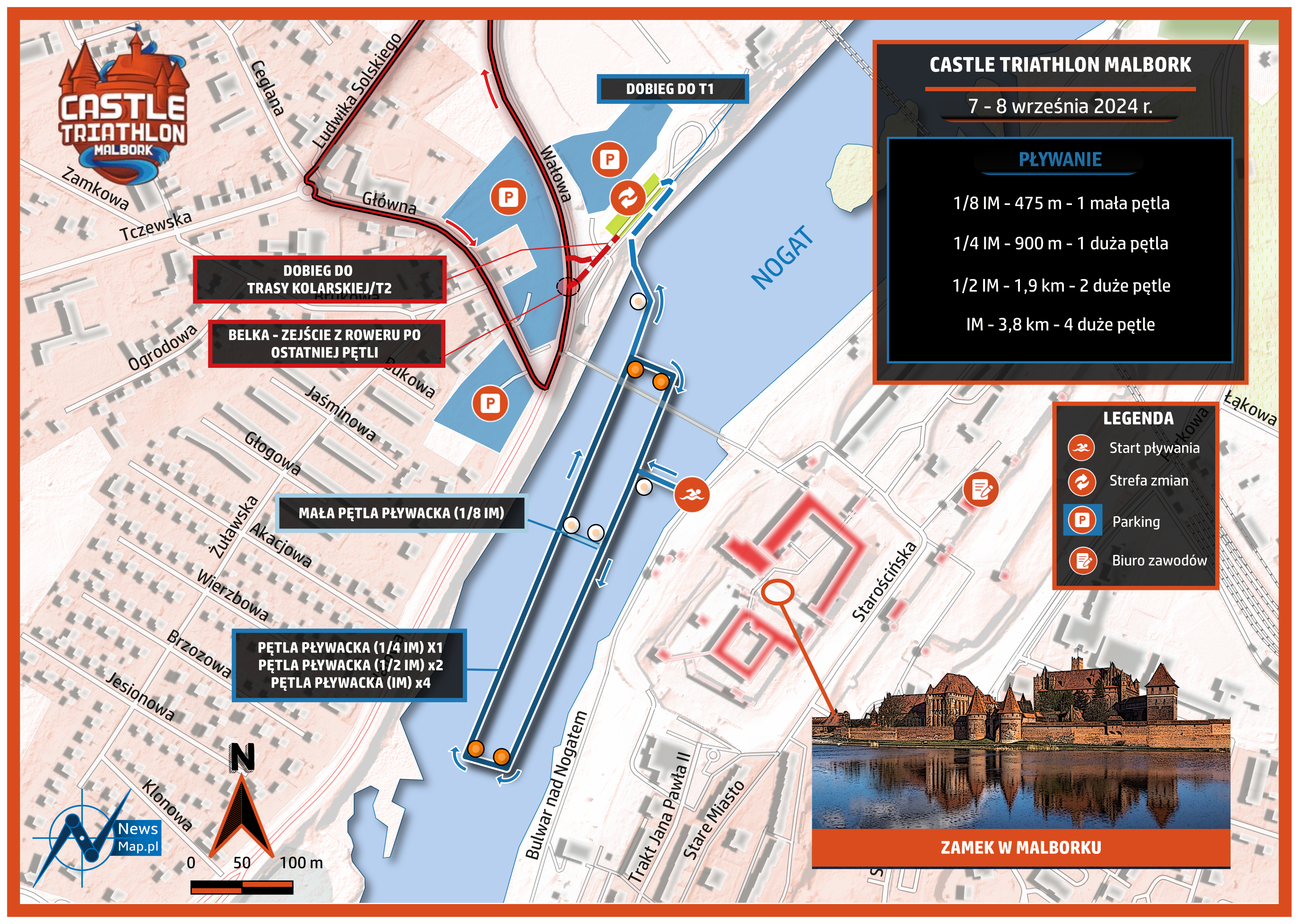 Mapa statyczna Castle Triathlon Malbork 2024 - pływanie (on-line)