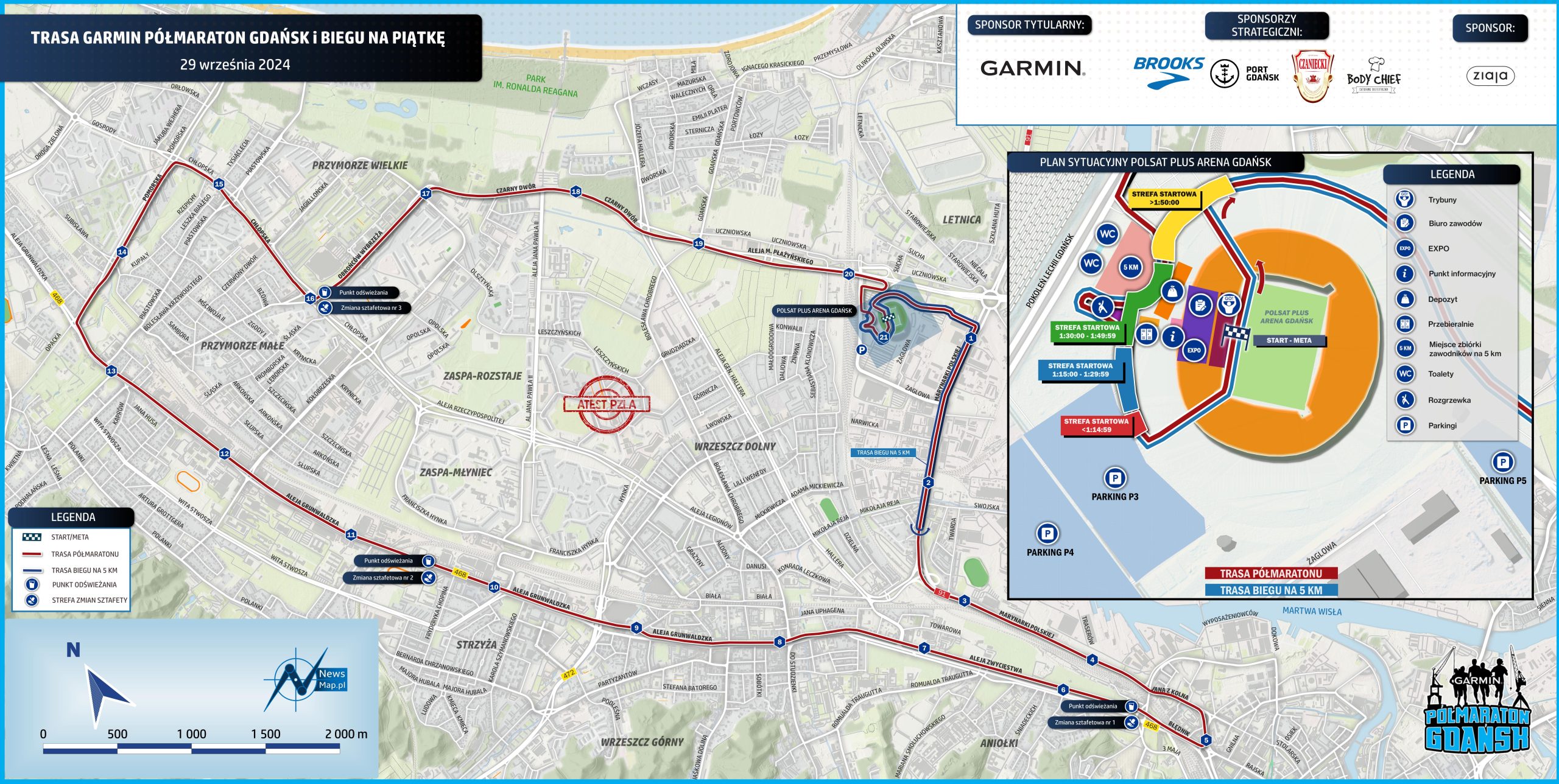 Mapa statyczna Garmin Półmaraton Gdańsk 2024 - baner 3x1,5 m